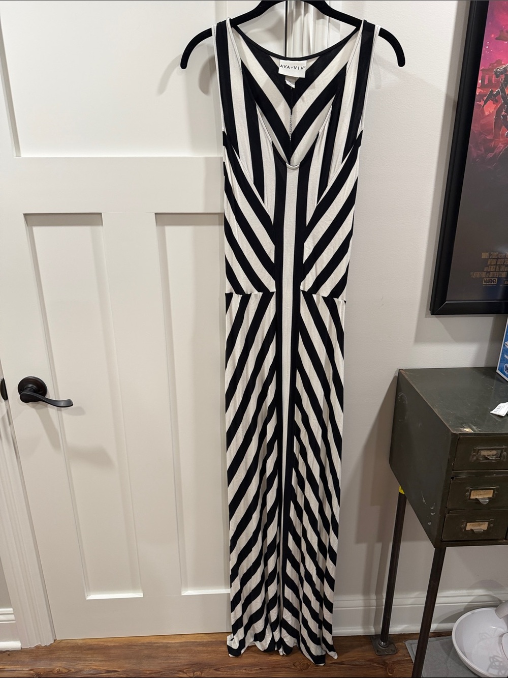 Ava & Viv Black and White Striped V-Neck Maxi